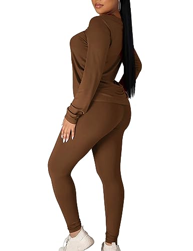 Kaximil Women's Workout Tracksuit 2 Piece Outfits Long Sleeve Top Legging Jogger Pants Set3