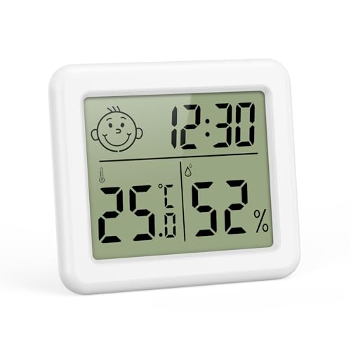 ORIA Digitales Thermometer Hygrometer Mini, Innen Luftfeuchtigkeitsmessgerät Temperatur-Monitor, mit Uhrzeitanzeige, Luftkomfort-Anzeige, °C/°F,...