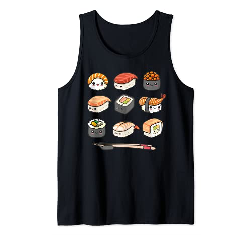 Happy Sushi Anime Kawaii Set Japanese Food Lover Otaku Manga Canotta