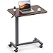 WOTURE Adjustable Overbed Table with Wheels, Bedside Rolling Table, Pneumatic Height Adjustment, Hospital Bed Table on Wheels, Standing Desk, Bedridden & Mobility Needs, Walnut