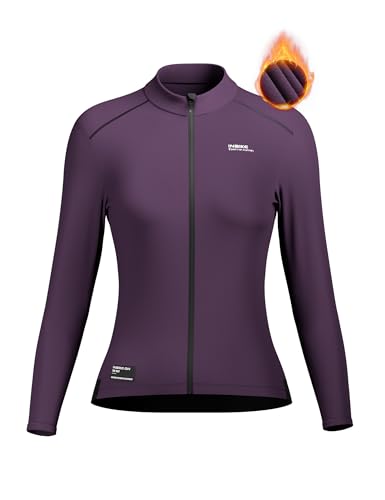 INBIKE Maillot Ciclismo Mujer Camiseta Ciclismo Manga Larga Maillot MTB con 3 Bolsillos Invierno Cálido con Forro Polar Alto Elástico Transpirable Violeta M