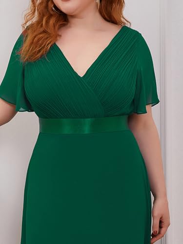 Image of Ever-Pretty Women's Chiffon Formal Evening Dresses for Curvy Women V-Neck Plus Size Floor Length Bridesmaid Dress Dark Green 22