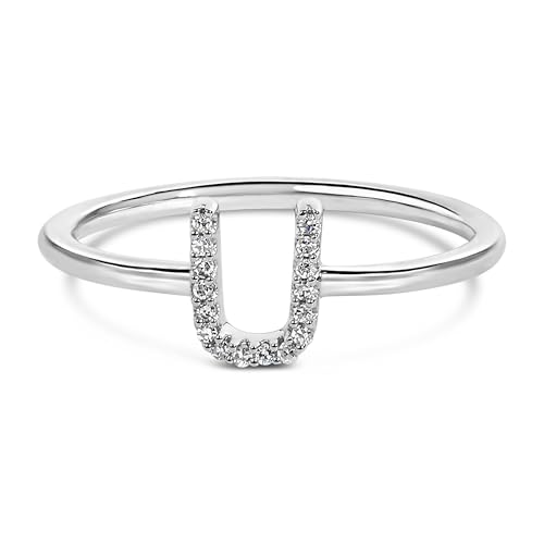 10K White Gold Diamond Accent Initial "U" Ring - Size 7