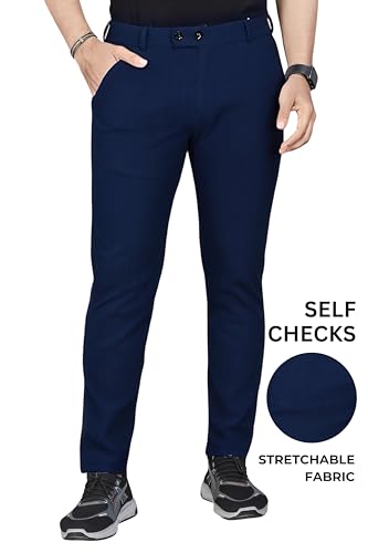 Image of Men's Regular Fit Self-Design Trousers | Mid-Rise Cotton Blend Pants for Work Stylish Formal Bottoms for Men (Pack of 1)
