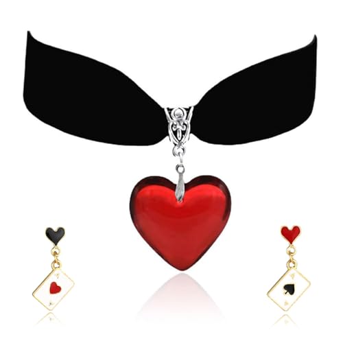 Queen of Hearts Earrings for Women Asymmetric Clock Poker Rabbit Dangle Earrings Red Heart Poker Drop Earring Queen of Hearts Costume Accessories Trendy Jewelry for Women