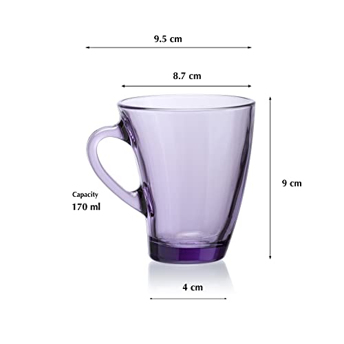 Image of Pasabahce Penguen Glass Mug from The Original from Turkey 170 ml Mug Set of 6 Pcs | Ideal for Coffee, Tea, Cappaccino, Multipurpose Mug Perfect for Gifting | Easy to Clean & Dishwasher Safe.(Purple)