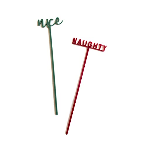 The Cotton & Canvas Co. Naughty and Nice Drink Stirrers, Cocktail Sticks, Stir Sticks, Christmas Party Décor, Set of 12