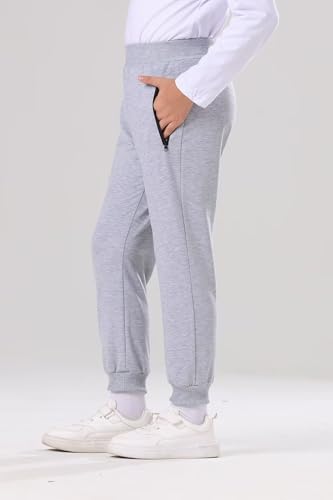 BINPAW 3 Pack Boy's Pull On Sweatpants Active Jogger Pants with Zipper Pocket Athletic Pants for Kids, Black/Blue/Gray, 7-8 Years = Tag 1304