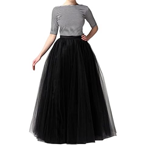 WDPL Women's Long Tutu Tulle Skirt A Line Floor Length Skirts (Black, Medium) Cover