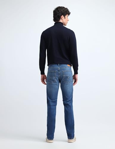 Image of Flying Machine Men's Slim Straight Fit Jeans| Solid | Mid Rise | Stretchable | Jeans for Man
