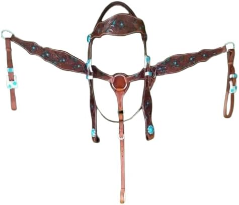 Western Leather Hand Tooled Headstall and Breast Collar Set with Reins. /Size-Full,Cob,Pony AM-41