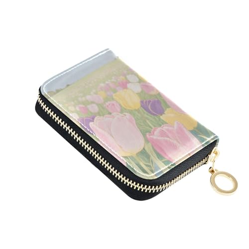 Spring Flower Garden leather credit card wallet for men With 2 cash slot RFID Blocking card holder with zipper