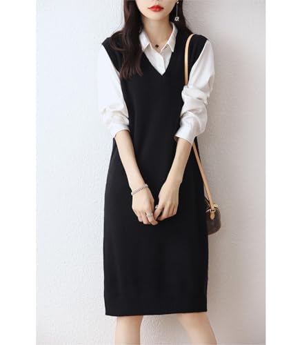 V-Neck Knit Sweater Vest Women's 100% Merino Wool Sleeveless Pullover Solid Color Long Vest Dress Tops3