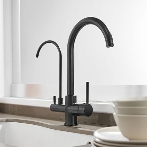 Grifo Cocina Osmosis 3 Vias Grifo Osmosis 3 Vias Giratorio Latón Agua Fría y Caliente-Negro