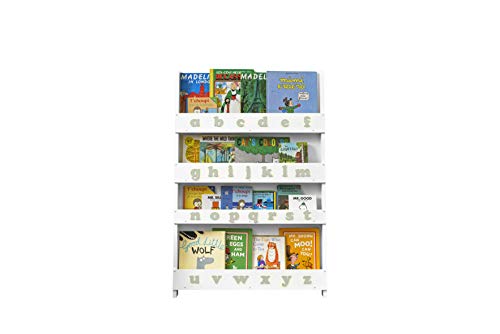 Image of Tidy Books White Bookshelf for Kids (Age 0-10) Grey Alphabet, Book Storage, Montessori, Book Rack, Front Facing, 45 x 30 x 3 in, Eco Friendly, Handmade, The Original Since 2004