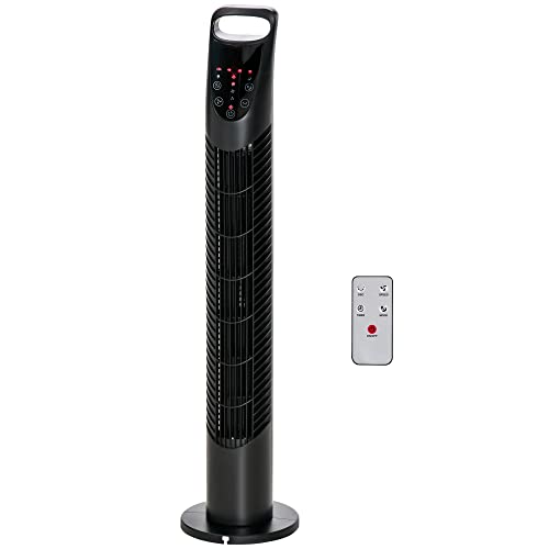 HOMCOM Ventilador de Torre Ventilador Vertical 40W con Mando a Distancia 3 Velocidades Temporizador 7,5h Oscilante 70° Ø18x78,5 cm Negro