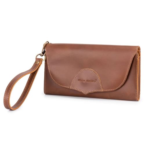 Carteira De Mão Feminina Couro Legítimo Porta Celular e Documentos(Marrom)