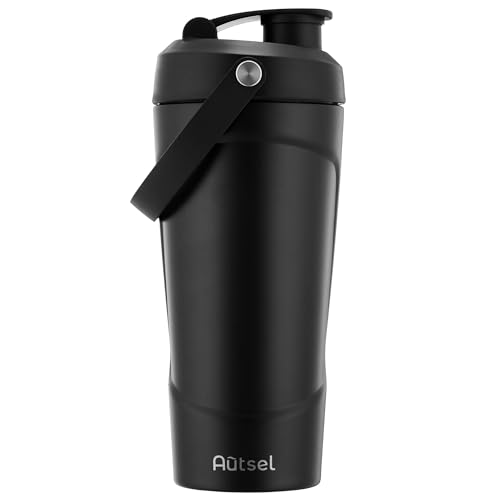 Autsel Edelstahl Protein Shaker, 750ml Eiweiß Shaker mit Kugel, BPA frei, Shaker Proteinshake, Vakuum Isolierthaker Shake Becher, Fitness Shaker