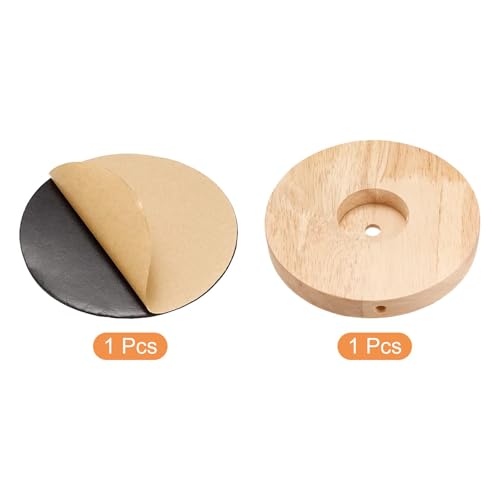 150mm Wooden Lamp Base, Round Solid Wood Lamp Base, Wooden Stand Holder with Cable Pass-Through Hole for Desk Lighting Night LED Light DIY Craft Project - Image 4