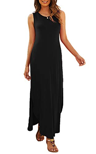 Image of Hount Women's Casual Summer Sleeveless Dress Loose Split Maxi Dresses with Pockets