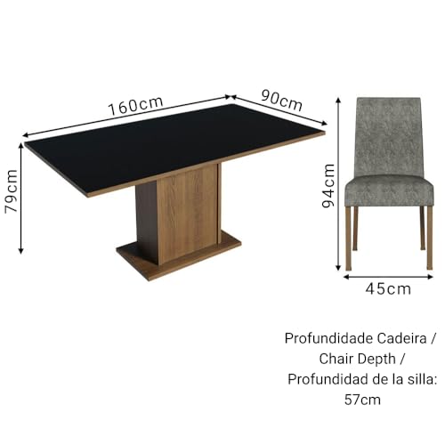 Image of Madesa 4 Seater Dining Set with Fully Cushioned Rectangular Table Top Sturdy Wooden 160 Cm for Dining Room and Kitchen - Brown /Black /Gray
