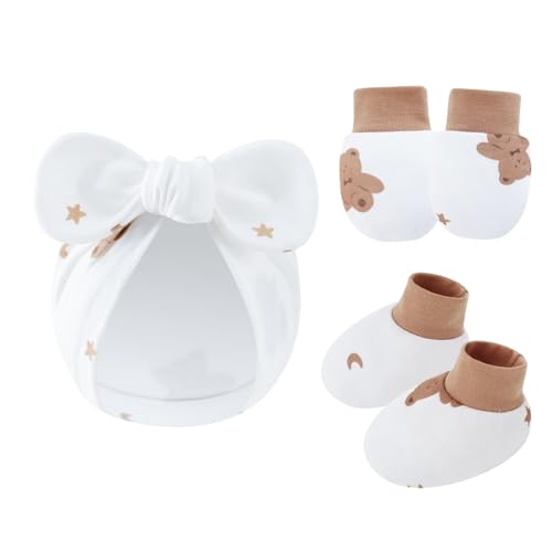 1 Set Baby Hat Mittens Foot Covers Set Soft & Breathable Cotton Fabric Scratch Proof Design Unisex Infant Essential Scratches