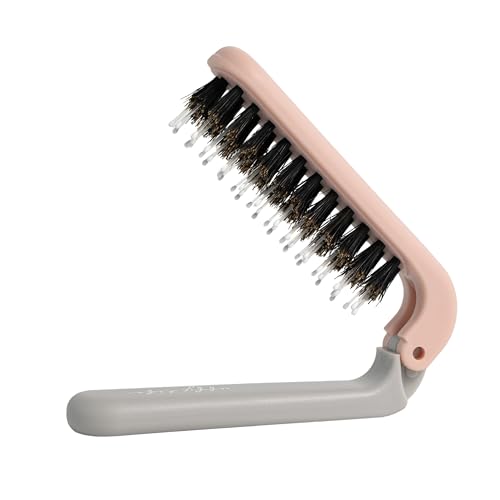 Uffy MiniPop Travel Hair Brush – Mini Folding Boar Bristles for Women, Men & Kids | Kid-Friendly Compact Comb for Wet & Dry Hair, Curly or Straight | Pocket-Size Detangler - Coral Pink on Soft Grey