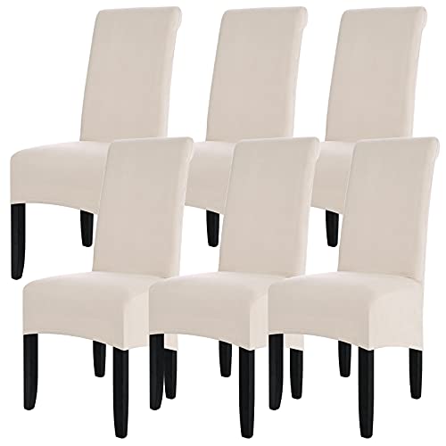 MIFXIN Large Dining Chair Covers Stretch Suede Velvet XL Size Chair Slipcover Spandex Soft Washable Chair Protector Seat Covers for Dining Room Kitchen Hotel Wedding Banquet (6 Pack, Beige)