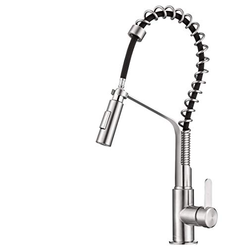 LOMAZOO Edelstahl Wasserhahn ausziehbar für die Küche - Küchenarmatur mit Brause für Spültische - Wassersparender, schwenkbarer Küchenwasserhahn mit Schlauch - Silber Spülarmatur (Brushed) Cover