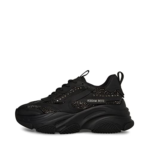 Steve Madden Women's Possession Sneaker, Black Rhinestone, 9