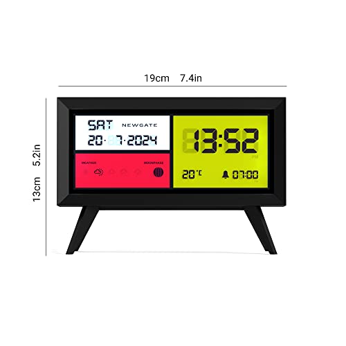 Newgate® Spectronoma Modern Lcd Alarm Clock - Bedside Clock - Desk Clock - Digital Clock - Digital Alarm Clock - Bedroom Accessories - Lcd Display - Office Clock - 12/24Hr Display - Black #TOP2