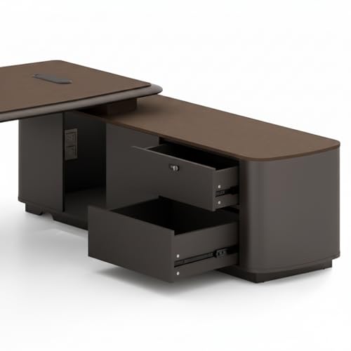 Image of Lakdi The Furniture Co Handcrafted Modern Executive Director Table for Office with Integrated Storage, Wire Manager Office Table - LDL-753