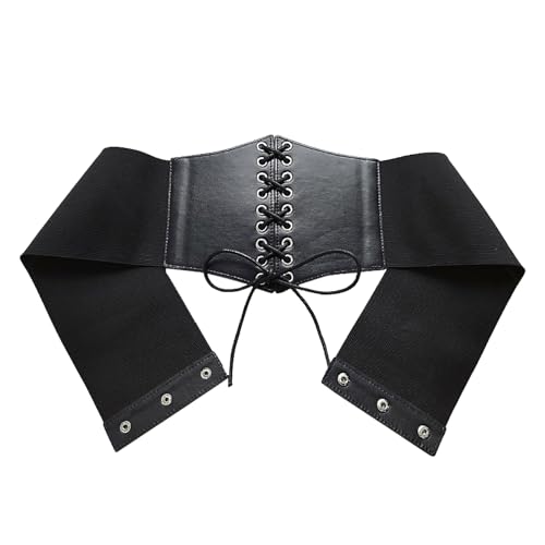 Greenery-GRE Wide Elastic Corset Belt for Women Lace Up Waspie Waist Belt Vintage Gothic Steampunk Pirate Halloween Costume3