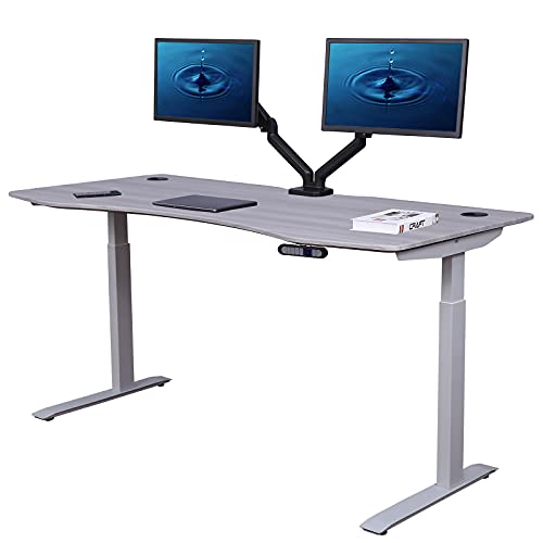 ApexDesk Elite Pro Series 71' x 33' Electric Height Adjustable Stand up Desk, Sit Stand Home Office Desk, Computer Desk - Curved Grey Top/White Frame