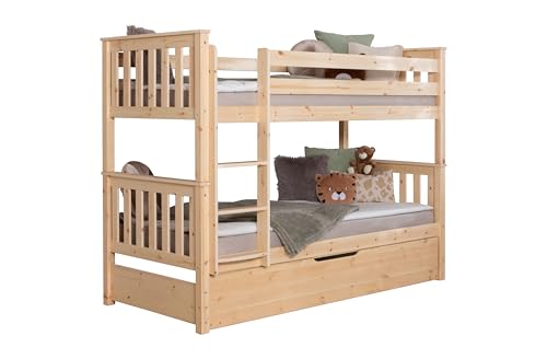 TiCAA Etagenbett, Kinderbett, Stockbett Funktionsbett für Kinder mit Treppe & Schubkasten mit Ausziehfunktion teilbar in Zwei Einzelbetten aus Kiefer Natur Massivholz Bettgestell 90 x 200 TiCAA Etagenbett, Kinderbett, Stockbett Funktionsbett für Kinder mit Treppe & Schubkasten mit Ausziehfunktion teilbar in Zwei Einzelbetten aus Kiefer Natur Massivholz Bettgestell 90 x 200