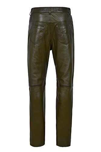 New Men's Olive Green Real Genuine Lambskin Leather Motorcycle Biker Jeans Trouser 5013
