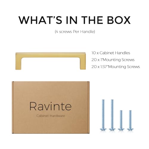 Image of Ravinte Brushed Gold Kitchen Cabinet Solid Handles,4 Inch,10 Pack