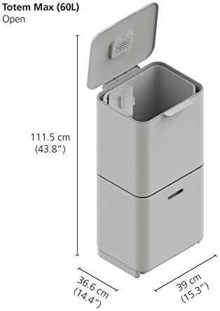 Joseph Joseph Totem Max 60 Litre Waste Separation and Recycling Kitchen Bin, Stone