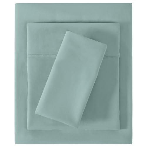 Image of Softan Microfiber Twin Sheet Set with Non-Slip Corner Straps, Dusty Blue | 15 inch Deep Pocket Fitted Bed Sheets, Double Brushed Microfiber, Cozy Sheets & Pillowcase for All Season