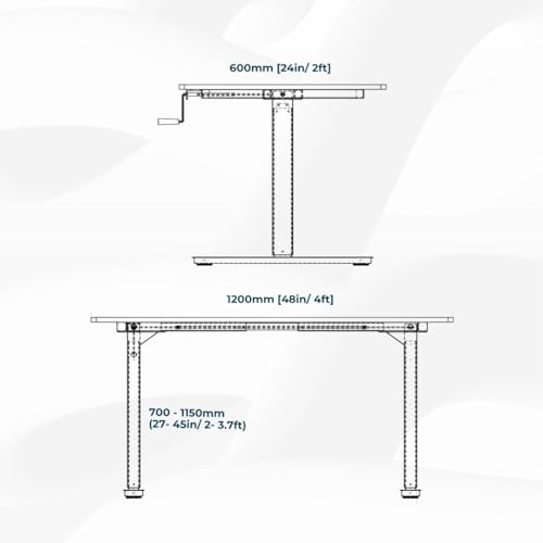 Image of Manual Height Adjustable Desk | 120x60 cm Sonoma Light Top, 18mm Thick | White Frame | 60kg Capacity | Smooth Hand Crank | 2-Year Warranty | Sturdy Steel Frame | Ergonomic Home & Office Use