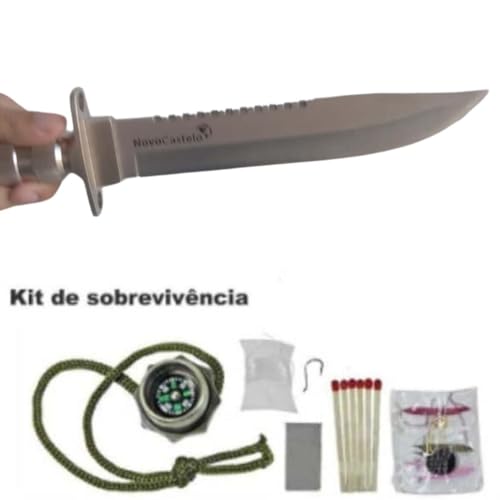 Faca Tática Esportiva Pescador, Robusta, Com Bainha e Compartimento Seceto com Búsola e Kit Sobreviv