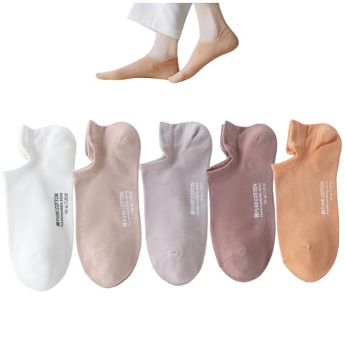 Image of Ankle Socks for Women Pure Cotton No Show Socks Womens with Heel Tab Color Low Cut Soft 5 Pairs 4-8