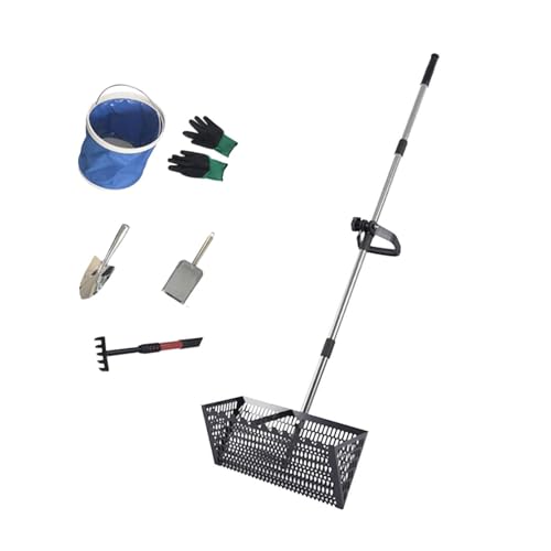 Rastrello per setacciare la sabbia, paletta da spiaggia in acciaio inox da 40 cm con manico staccabile per caccia alle conchiglie e scoperta di tesori, compatto