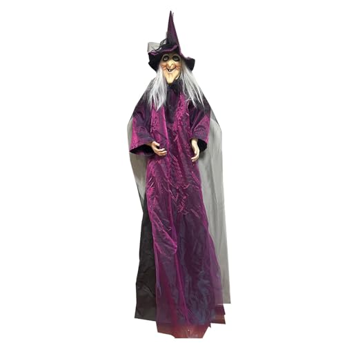 Gruselige Requisiten, gruselige Hexe, Halloween-Dekoration, Spukhaus-Hexen-Requisite, 210 cm große lebensgroße stehende Hexe mit gruseligen Geräuschen und beleuchteten Augen, ideal für Halloween- Gruselige Requisiten, gruselige Hexe, Halloween-Dekoration, Spukhaus-Hexen-Requisite, 210 cm große lebensgroße stehende Hexe mit gruseligen Geräuschen und beleuchteten Augen, ideal für Halloween-