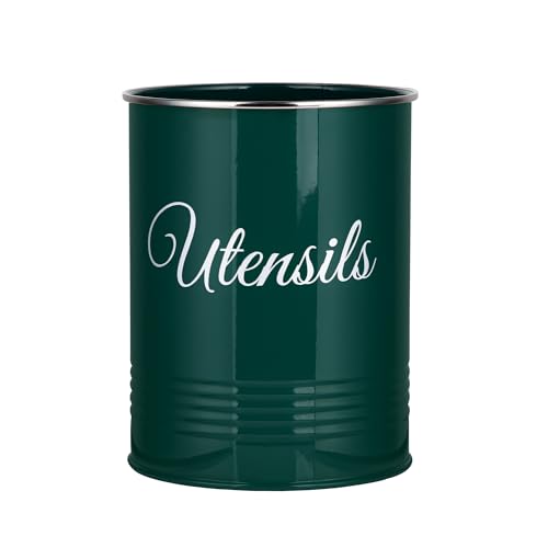 Innoteck Metal Utensil Holder, Powder-Coated Cutlery Organiser Pot with Non-Slip Base, Rust-Proof Countertop Storage for Spoons, Spatulas, Knives, Forks & Cooking Tools – Farmhouse Style, Green