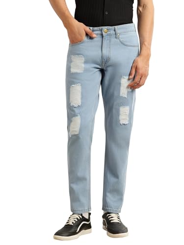 Image of Thomas Scott Men Smart Slim Fit Jeans | Mid-Rise | Light Shade | Highly Distressed | 5 Pocket Design | Non Stretchable Denim | No Fade