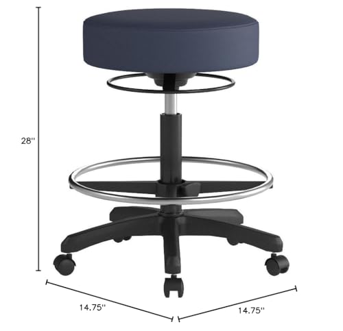 Image of Perch Life Height Adjustable Stool with Foot Ring | Medium Bench Height 20.5-28 inch | Imperial Blue Vinyl