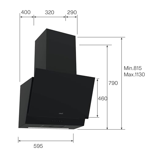 Cata Dekorativer Mantel Thalassa 600GBK /G 4-Gang 3+1 Turbo BT3 LED-Beleuchtung Extra leiser Motor Elektronisches Bedienfeld Nebelfilter Leistung 283 W Breite 60 cm Farbe Schwarz