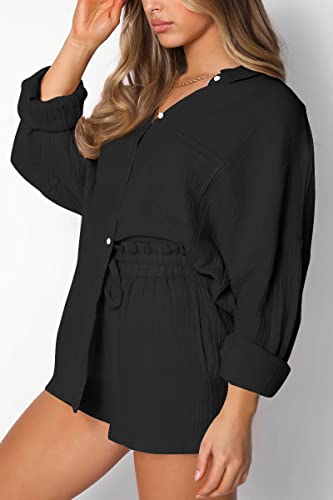 Image of Trendy Queen Two Piece Sets For Women Summer Short Sets | Matching Two Piece Pajama, Lounge Wear, Linen Set, Button-down Top with Matching Shorts, Perfect for Beach, Resort Wear