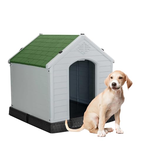 Aqpet Cuccia per Cani in Plastica per Esterno Interno Casa Giardino, Impermeabile con Pavimento Rialzato, per Cani Taglia Media 87 x 78 x 81 H, Verde